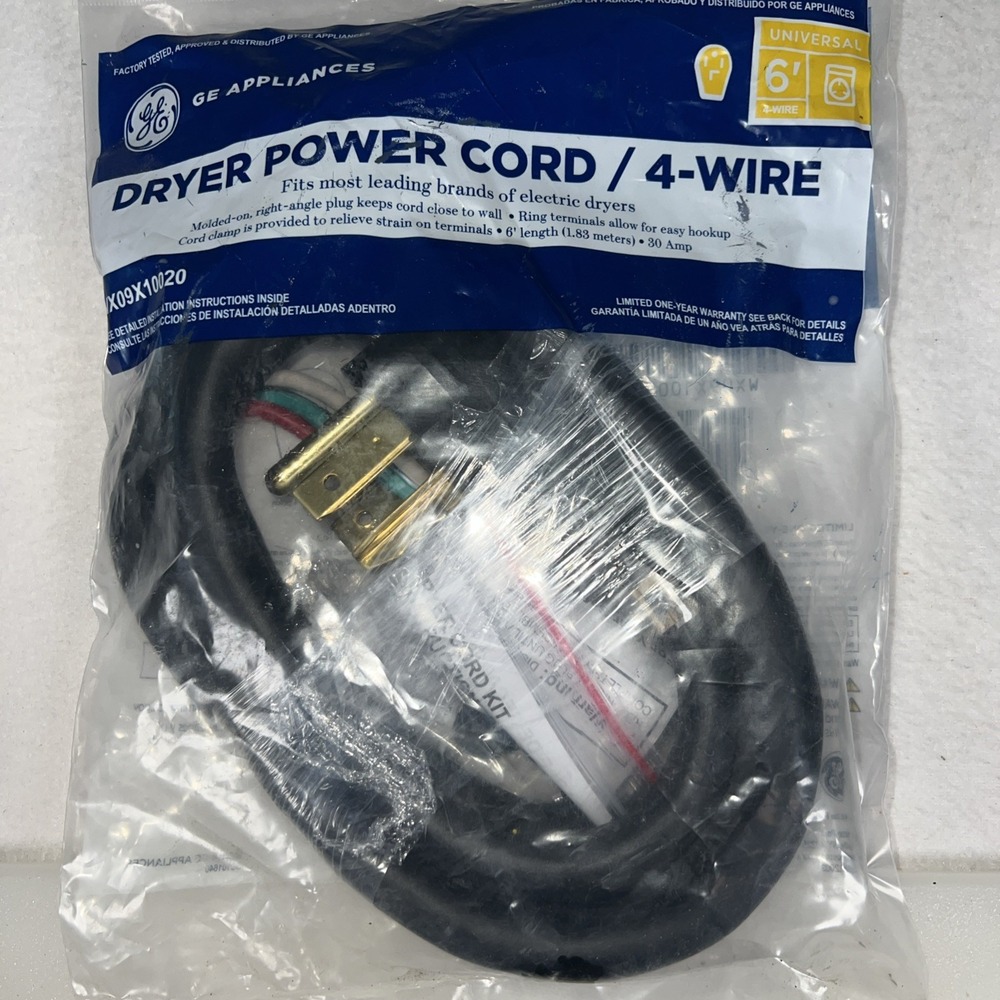 GE Dryer Power Cord 4 Wire 6ft Black New WX09X10020 30 Amp 250V Universal